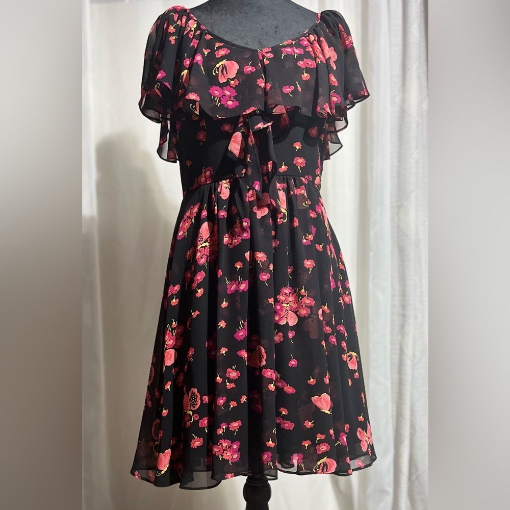 Preloved-Betsy Johnson Floral Mini Dress with Slip, Zip Back, Lightweight dress.